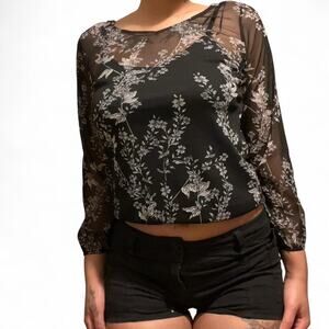 Sheer black and white floral top